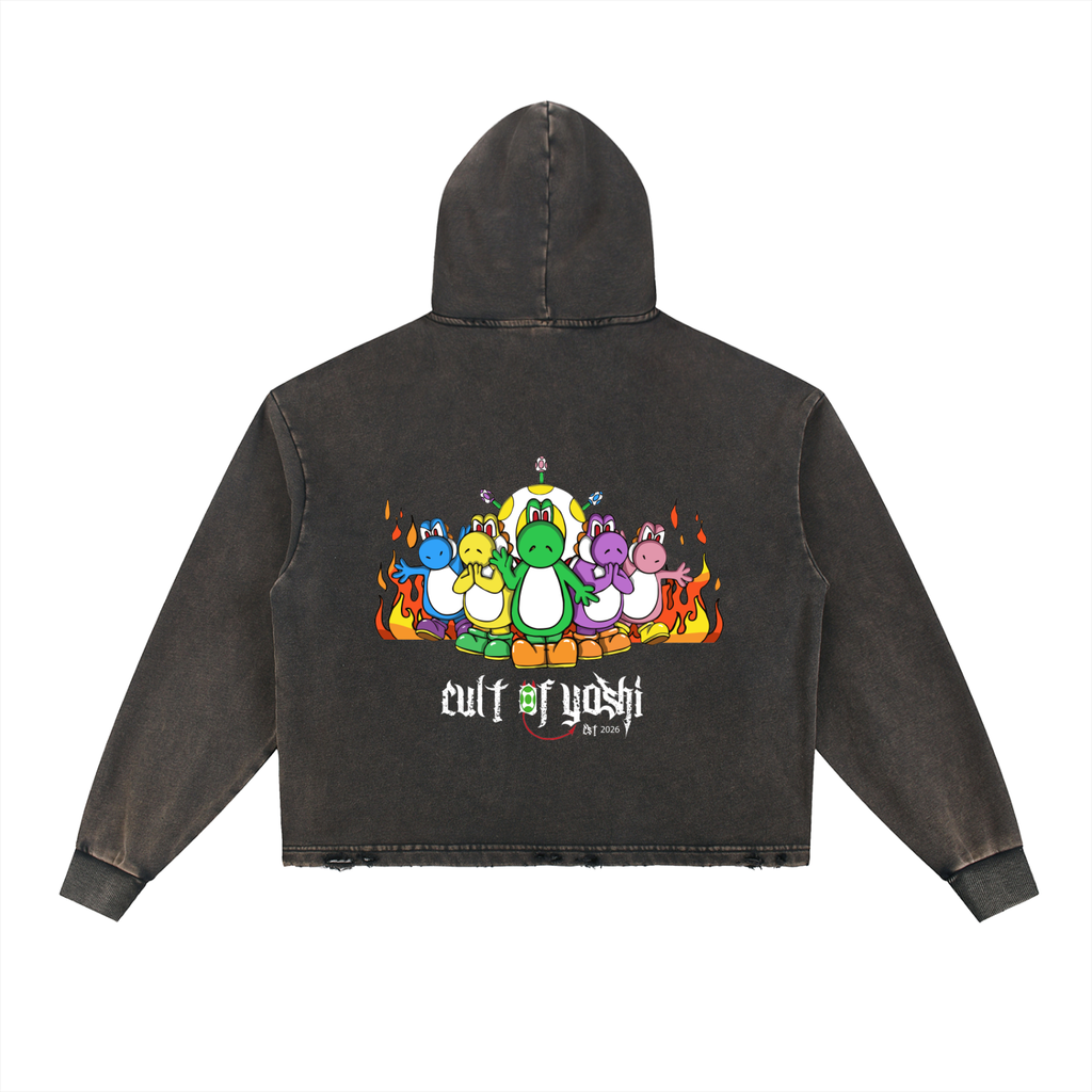 CULT SUMMONING Vintage Washed Frayed-Hem Hoodie