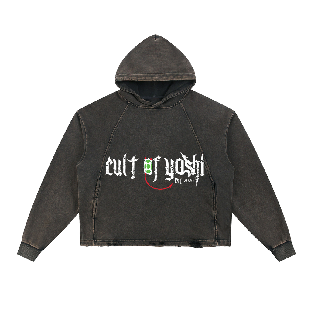 CULT SUMMONING Vintage Washed Frayed-Hem Hoodie