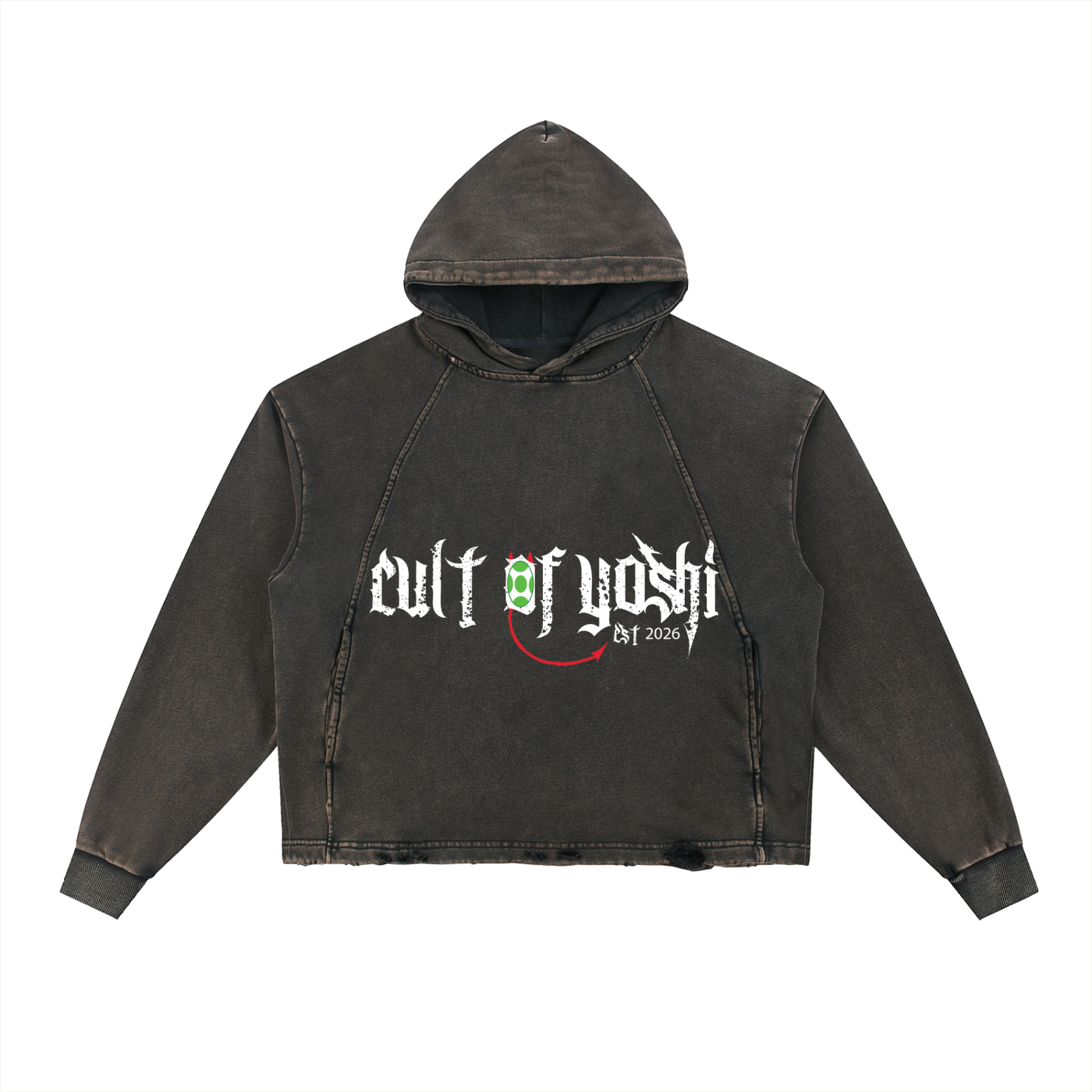 CULT SUMMONING Vintage Washed Frayed-Hem Hoodie